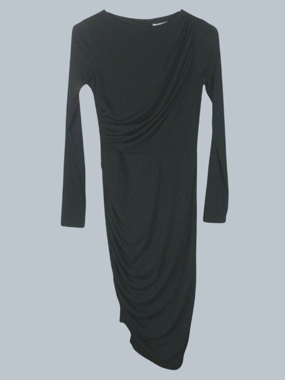 H&M Draped Ribbed Asymmetric Bodycon Dress Womens XS Black Office Siren Night